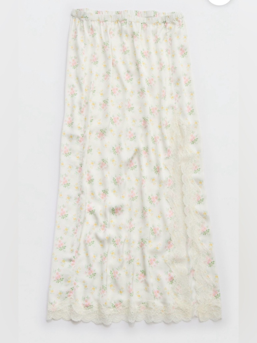 Aerie Floral Cream Satin lace trim Maxi viscose skirt XL - Picture 3 of 11